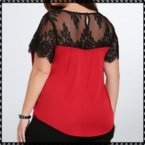 Torrid Red with Black Lace Flowy loose fit  Top Size 4